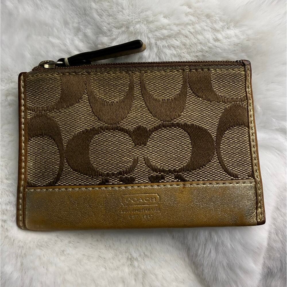 COACH Brown Signature Canvas Coin purse with Keychain